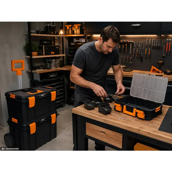 NEO TOOLS 84-288 – Modularni sustav kutija za alat 4 u 1 s kotačima, teleskopskom ručkom i organizatorom