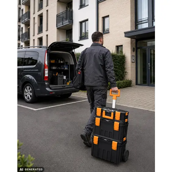 NEO TOOLS 84-288 – Modularni sustav kutija za alat 4 u 1 s kotačima, teleskopskom ručkom i organizatorom
