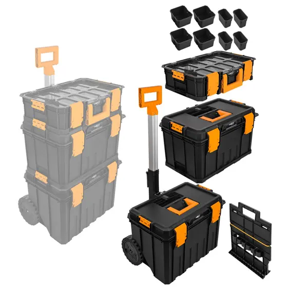NEO TOOLS 84-288 – Modularni sustav kutija za alat 4 u 1 s kotačima, teleskopskom ručkom i organizatorom