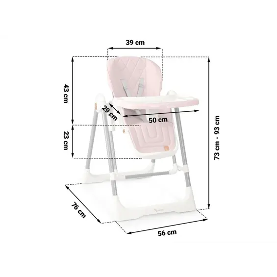 Nukido Elite dječja hranilica 3u1 ružičasta – stolica, ležaljka i ljuljačka, podesiva visina, 5-točkovni pojasevi