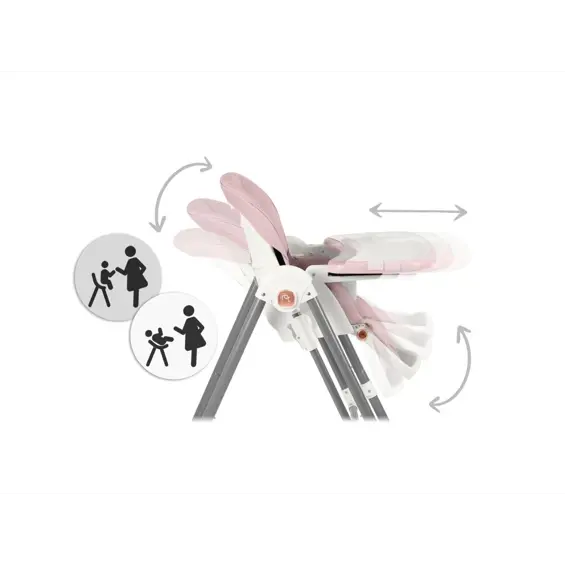 Nukido Elite dječja hranilica 3u1 ružičasta – stolica, ležaljka i ljuljačka, podesiva visina, 5-točkovni pojasevi