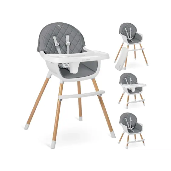 Nukido Lilo dječja hranilica 3u1 siva – podesiva stolica za hranjenje, odvojivi pladanj, 5-točkovni pojasevi