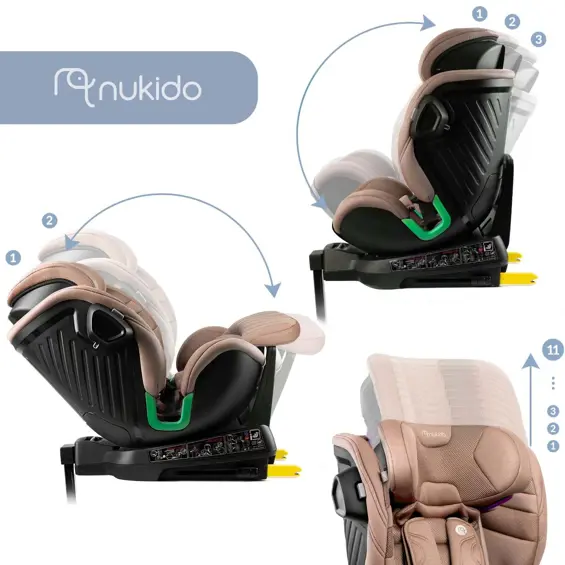NUKIDO Shelly 710302 – Rotirajuća dječja autosjedalica 360°, i-Size 40–150 cm, ISOFIX, smeđa