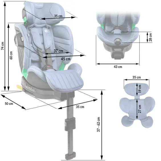 NUKIDO Shelly – Rotirajuća dječja autosjedalica 360°, i-Size 40–150 cm, ISOFIX, potporna noga, plava