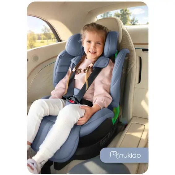 NUKIDO Shelly – Rotirajuća dječja autosjedalica 360°, i-Size 40–150 cm, ISOFIX, potporna noga, plava