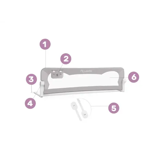 Nukido sigurnosna barijera za krevet 180x42 cm – zaštita od pada, siva