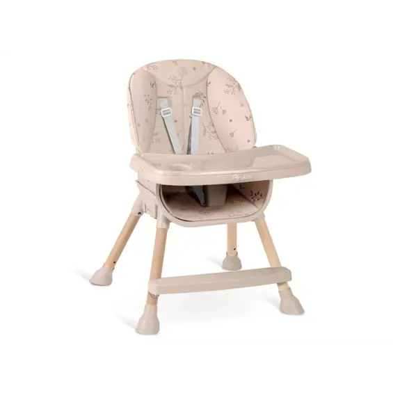 Nukido Tilo dječja hranilica 3u1 bež – podesiva visina, odvojivi pladanj, 5-točkovni pojasevi