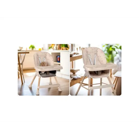 Nukido Tilo dječja hranilica 3u1 bež – podesiva visina, odvojivi pladanj, 5-točkovni pojasevi