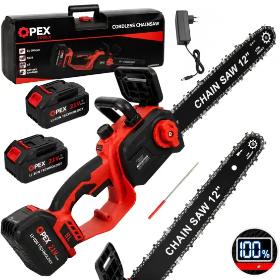 OPEX TOOLS OPX28015 akumulatorska lančana pila 12" 21 V s 2 baterije 3 Ah i koferom – brushless