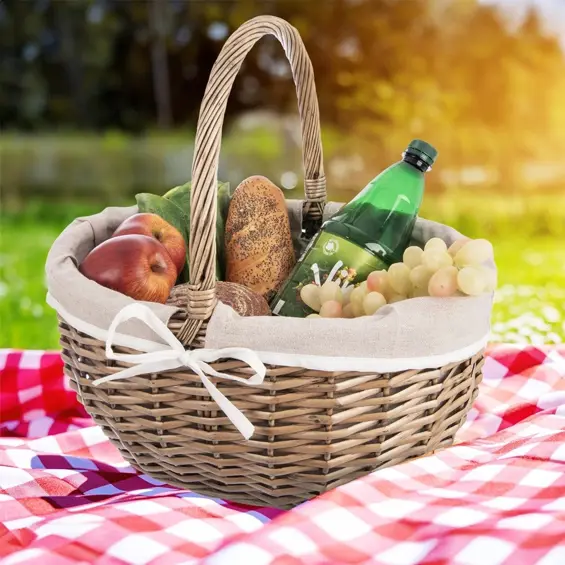 Orion 730564 pletena piknik košara od prirodnog pruća 40 × 31 × 40 cm s podstavom
