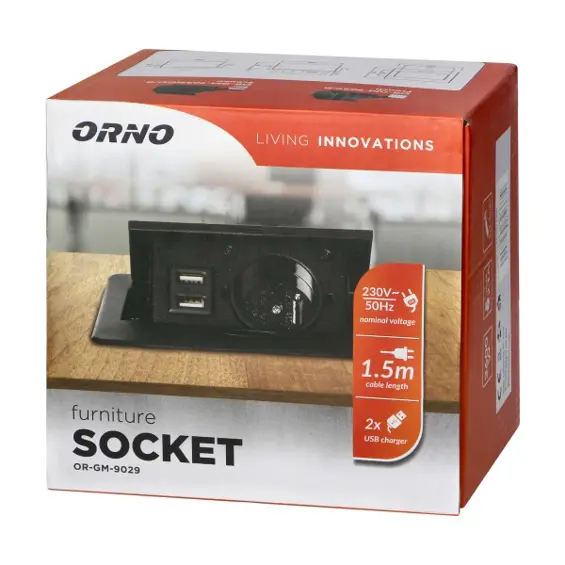 Orno OR-GM-9029(GS)/B ugradbena namještajska utičnica Schuko s 2 USB priključka