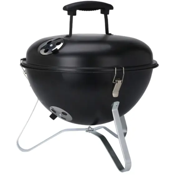 ProGarden / BBQ Collection prijenosni roštilj na ugljen s poklopcem Ø 37 cm – kromirana rešetka, ventilacija, crni