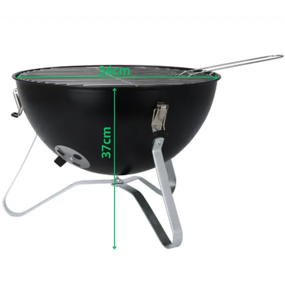 ProGarden / BBQ Collection prijenosni roštilj na ugljen s poklopcem Ø 37 cm – kromirana rešetka, ventilacija, crni