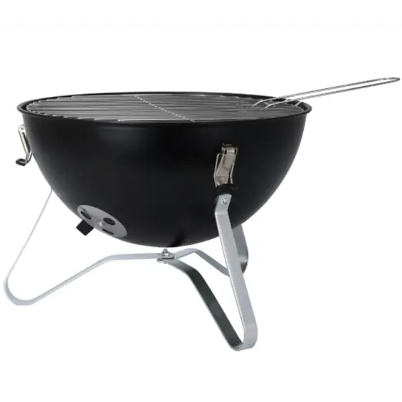 ProGarden / BBQ Collection prijenosni roštilj na ugljen s poklopcem Ø 37 cm – kromirana rešetka, ventilacija, crni