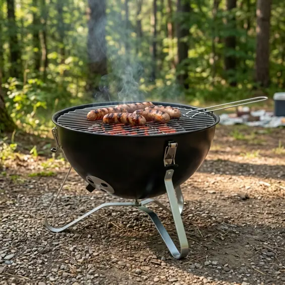 ProGarden / BBQ Collection prijenosni roštilj na ugljen s poklopcem Ø 37 cm – kromirana rešetka, ventilacija, crni