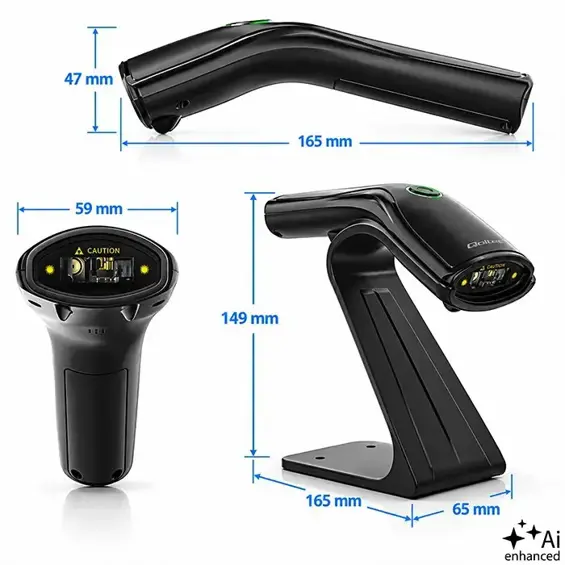 Qoltec 52750 – Žični čitač barkodova 1D/2D i QR kodova s postoljem, USB, crni