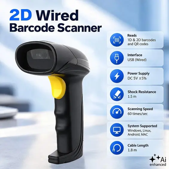 Qoltec 52753 – Bežični čitač barkodova 1D/2D i QR kodova s bazom za punjenje, USB, Bluetooth