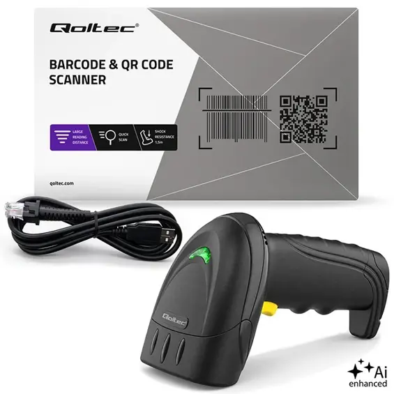 Qoltec 52753 – Bežični čitač barkodova 1D/2D i QR kodova s bazom za punjenje, USB, Bluetooth