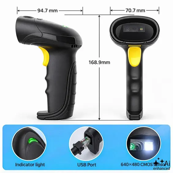 Qoltec 52753 – Bežični čitač barkodova 1D/2D i QR kodova s bazom za punjenje, USB, Bluetooth