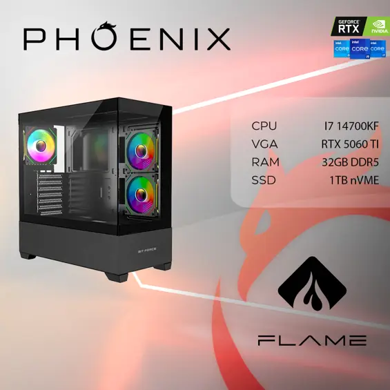 Računalo Phoenix FLAME X-505 Intel i7 14700KF/32GB DDR5/NVME SSD 1TB/RTX 5060 TI 8GB/700W 80+