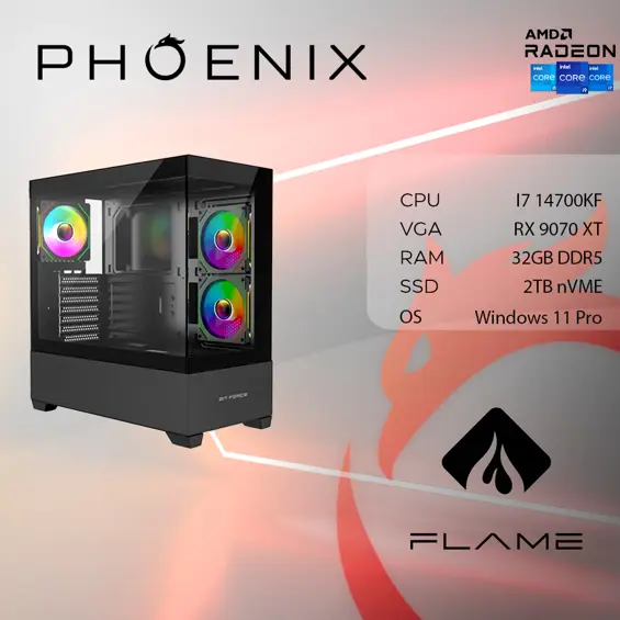 Računalo Phoenix FLAME X-524 Intel i7 14700KF/32GB DDR5/NVME SSD 2TB/RX9070 XT 16GB/850W 80+/Windows 11 PRO