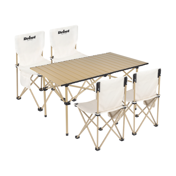 Rebel Active RBA-5600 sklopivi kamping set – stol + 4 stolice, Quick Fold, metalna konstrukcija