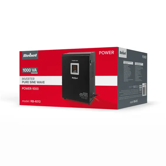 REBEL POWER-1000 RB-4013 – UPS uređaj za neprekidno napajanje 1000 VA / 700 W, čisti sinusni val, 12 V, punjač akumulatora, zidna montaža
