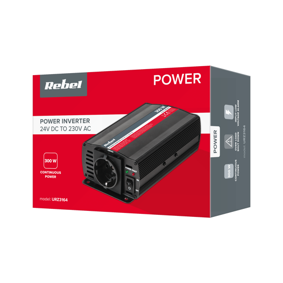 Rebel URZ3164 pretvarač napona 24 V na 230 V – 300 W / 600 W, utičnica tip F