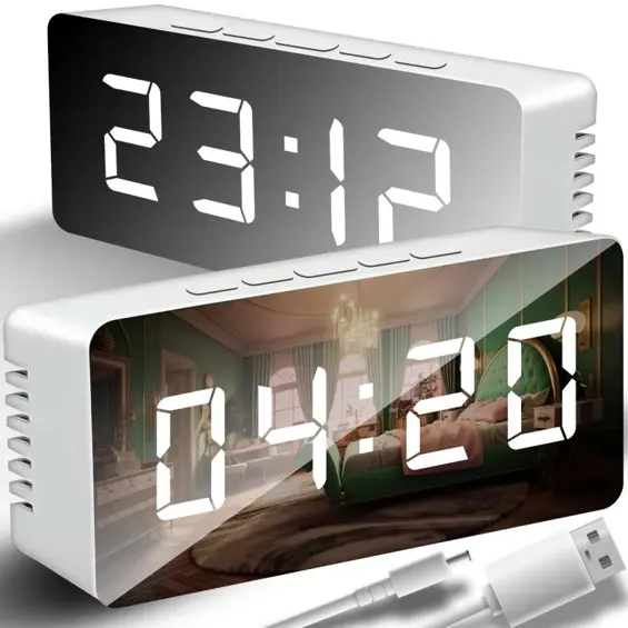 Retoo E227 digitalna LED budilica sa zrcalnim zaslonom – termometar, kalendar, alarm, USB ili baterije