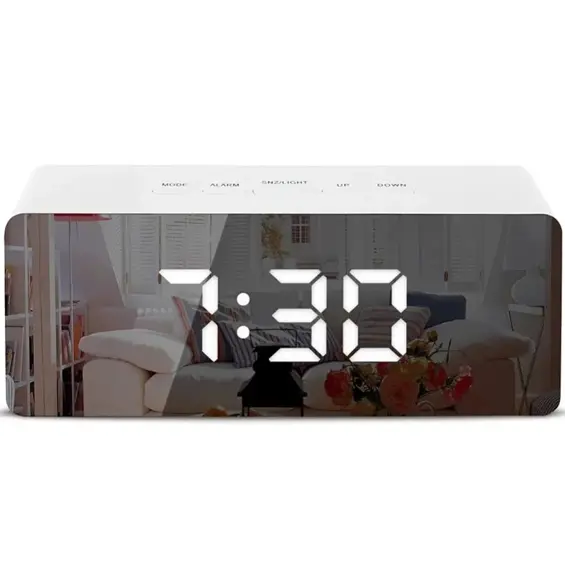 Retoo E227 digitalna LED budilica sa zrcalnim zaslonom – termometar, kalendar, alarm, USB ili baterije
