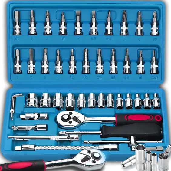 Retoo O651 set nasadnih ključeva i bitova 46 dijelova – 1/4", račna, nastavci i kofer