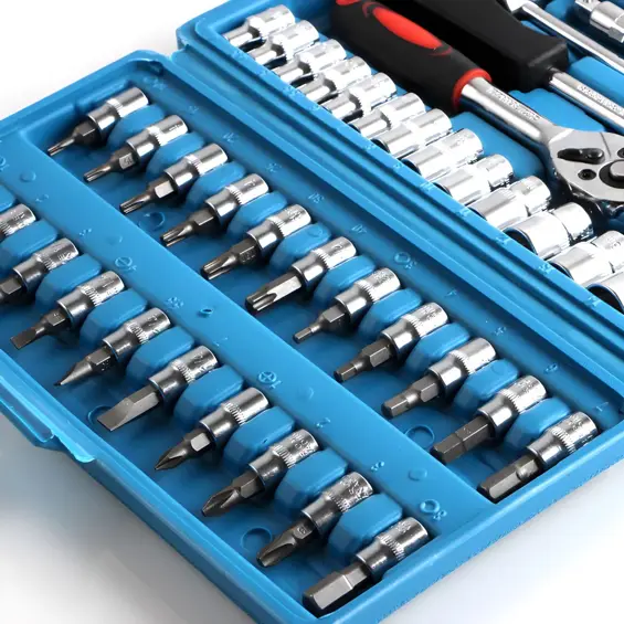 Retoo O651 set nasadnih ključeva i bitova 46 dijelova – 1/4", račna, nastavci i kofer