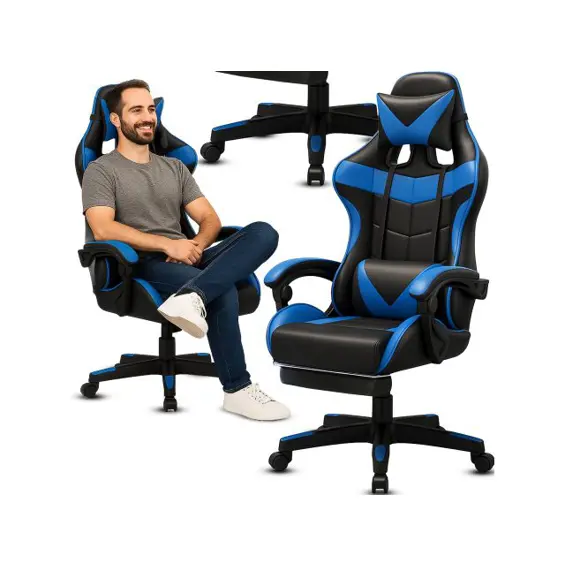 Retoo OR1338-Gaming Stolica – Uredska Stolica za Igrače s Osloncem za Noge, Podesivim Naslonom i Nosivošću 150 kg