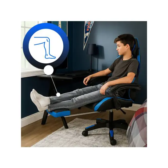 Retoo OR1338-Gaming Stolica – Uredska Stolica za Igrače s Osloncem za Noge, Podesivim Naslonom i Nosivošću 150 kg