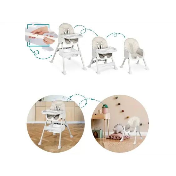 Ricokids Milo dječja stolica za hranjenje sa stolom + podbradnik, siva – 2u1 stolica i stol, podesiv pladanj, sigurnosni pojasevi