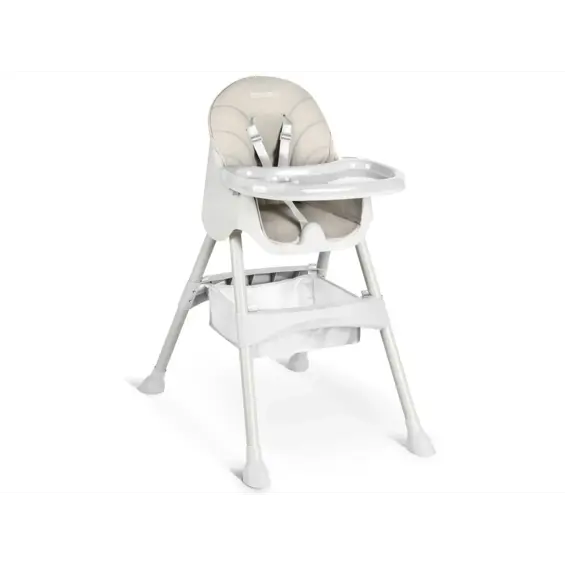 Ricokids Milo dječja stolica za hranjenje sa stolom + podbradnik, siva – 2u1 stolica i stol, podesiv pladanj, sigurnosni pojasevi