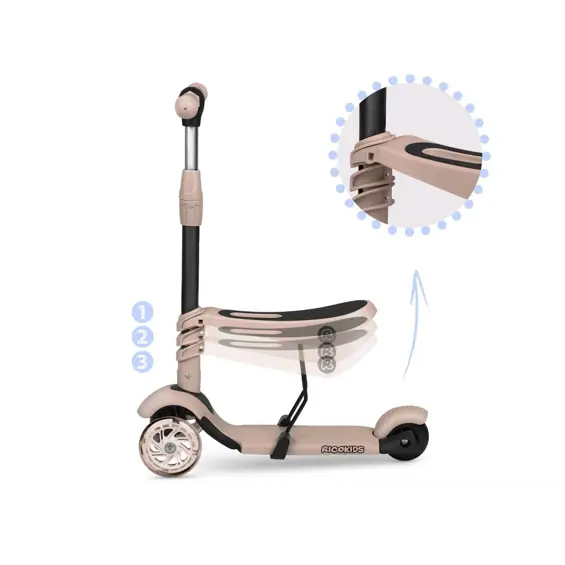 Ricokids Todi dječji tricikl bež – višenamjenski tricikl s roditeljskom ručkom,