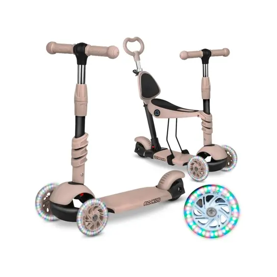 Ricokids Todi dječji tricikl bež – višenamjenski tricikl s roditeljskom ručkom,