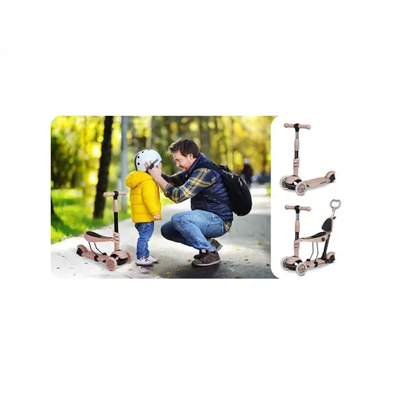 Ricokids Todi dječji tricikl bež – višenamjenski tricikl s roditeljskom ručkom,