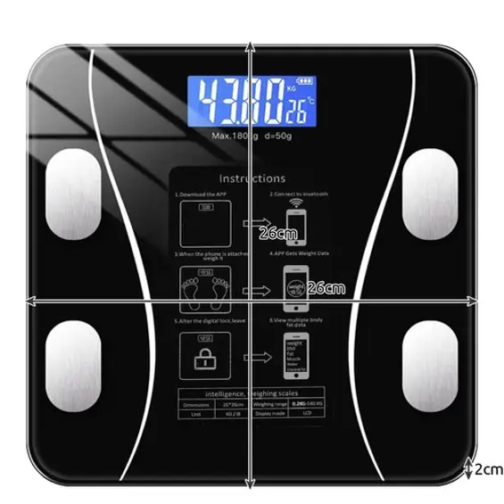 Ruhhy 22525-Pametna osobna vaga do 180 kg s Bluetoothom – analitička vaga za praćenje tjelesnog sastava