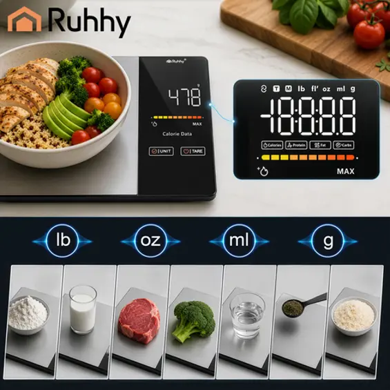 Ruhhy 24632 digitalna kuhinjska vaga s Bluetoothom, do 5 kg, preciznost 1 g – crna