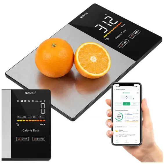 Ruhhy 24632 digitalna kuhinjska vaga s Bluetoothom, do 5 kg, preciznost 1 g – crna