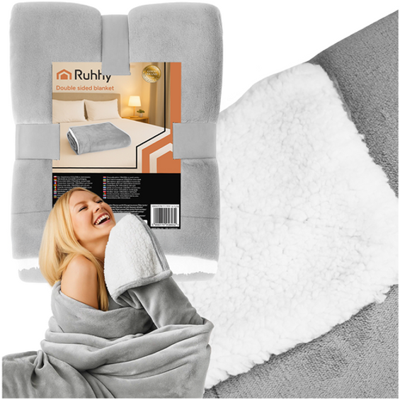 Ruhhy 26293 dvostrana topla deka 150 × 200 cm – svijetlosiva, Sherpa