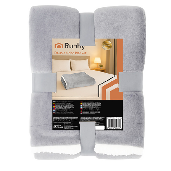 Ruhhy 26293 dvostrana topla deka 150 × 200 cm – svijetlosiva, Sherpa