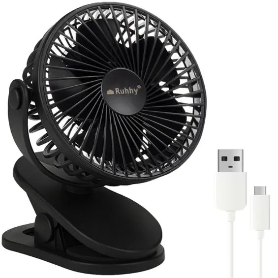 RUHHY bežični ventilator s kopčom 1200 mAh – USB-C stolni ventilator 3u1