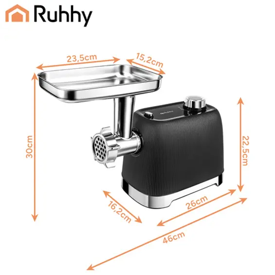 Ruhhy električna mašina za mljevenje mesa 2400 W, Reverse, 3 rešetke, do 2,5 kg/min