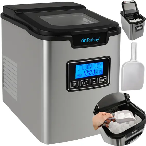 Ruhhy K5536 aparat za izradu leda 120 W, 2,2 L, 12 kg/24 h, 3 veličine kockica – inox