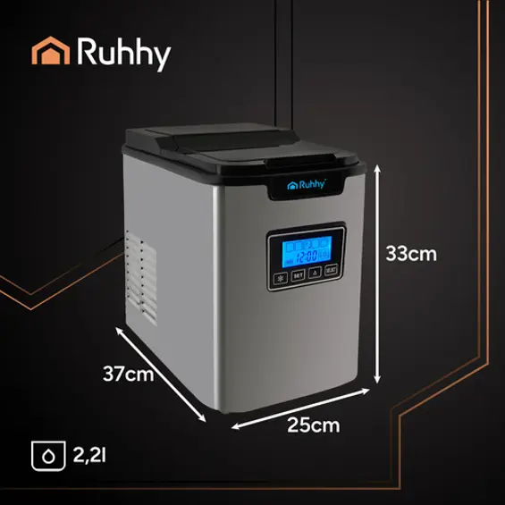 Ruhhy K5536 aparat za izradu leda 120 W, 2,2 L, 12 kg/24 h, 3 veličine kockica – inox