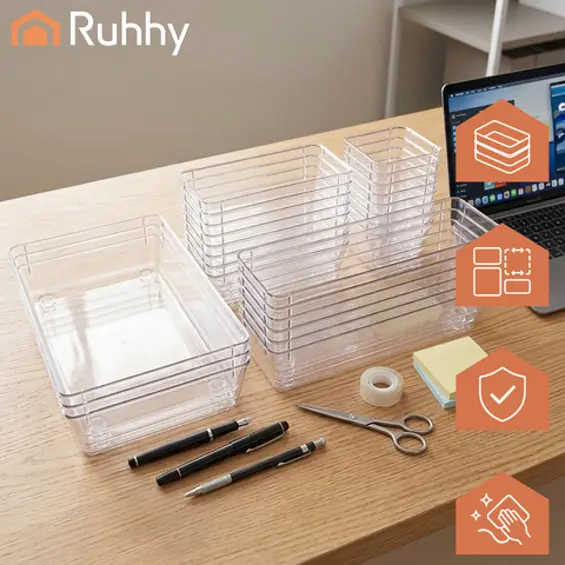 Ruhhy Organizatori za Ladice – Set od 25 Prozirnih Kutija, Modularni PET Organizator