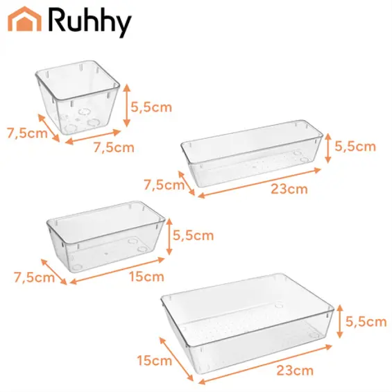 Ruhhy Organizatori za Ladice – Set od 25 Prozirnih Kutija, Modularni PET Organizator